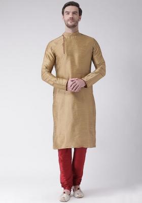 Golden Embroidery Sequins Work Dupion Silk Blend Kurta Set For Men