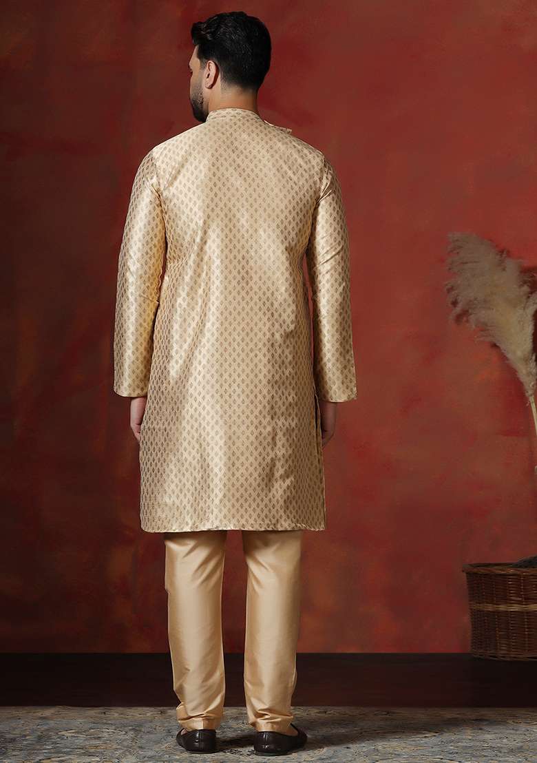 Yellow Printed Cotton Blend Kurta For Men - Indya