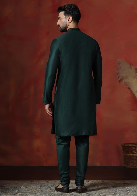 Green Solid Dupion Kurta For Men