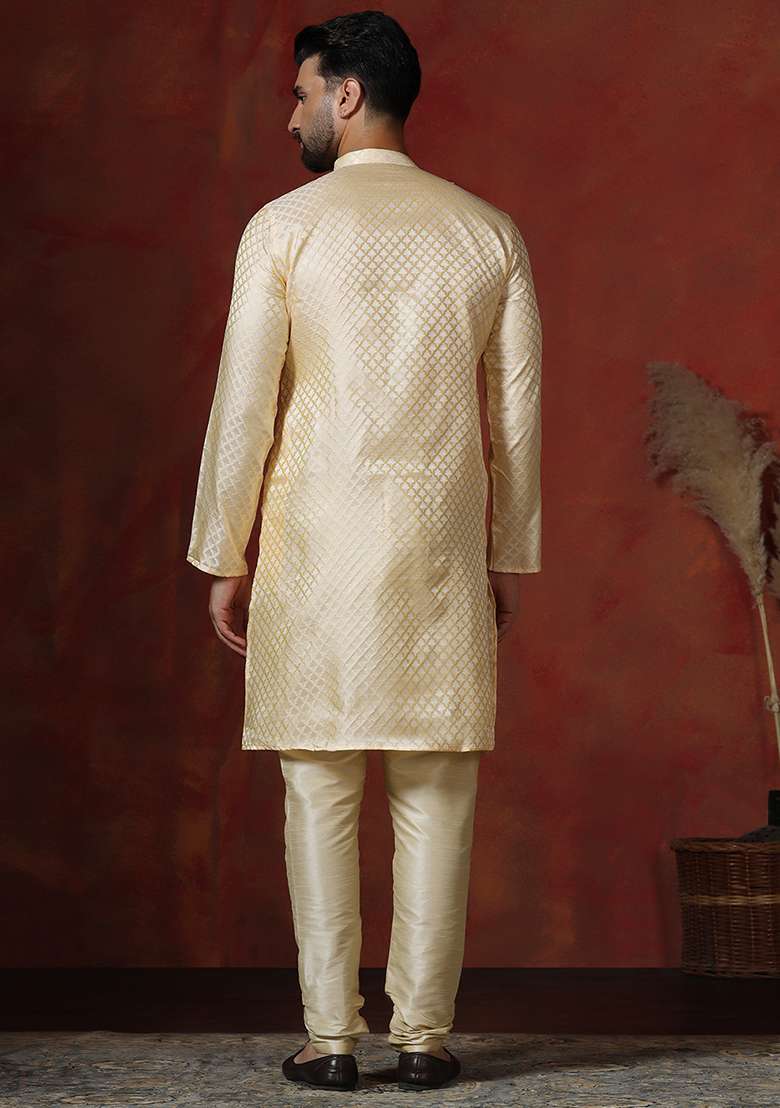 Lemon Printed Cotton Blend Kurta Churidar Set For Men - Indya