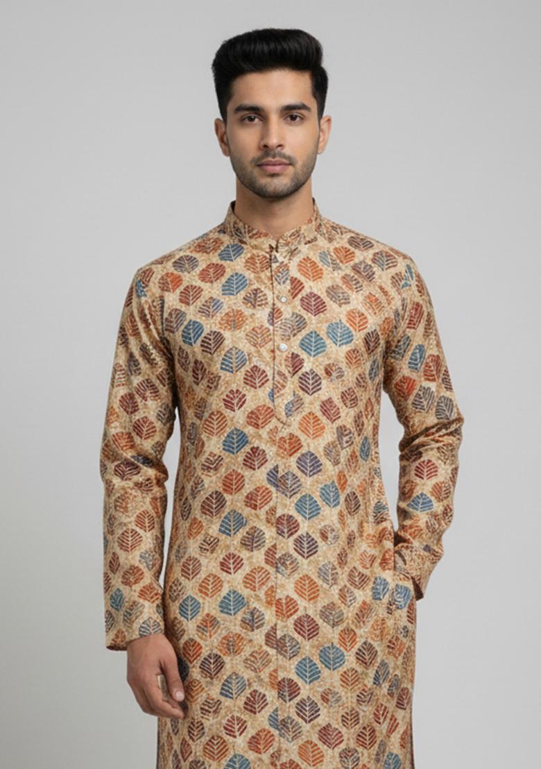 Multicolor Embroidery Cotton Kurta With Pyjama For Men - Indya