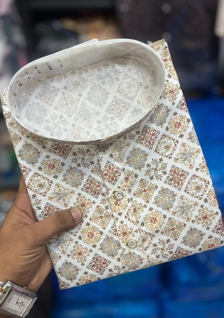 Multicolor Embroidery Cotton Kurta With Pyjama For Men