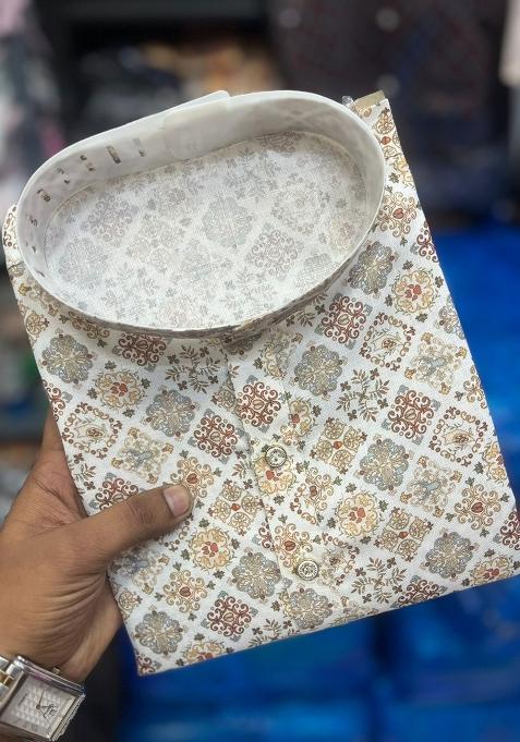 Multicolor Embroidery Cotton Kurta With Pyjama For Men