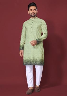 Green Plain Rayon Kurta For Men