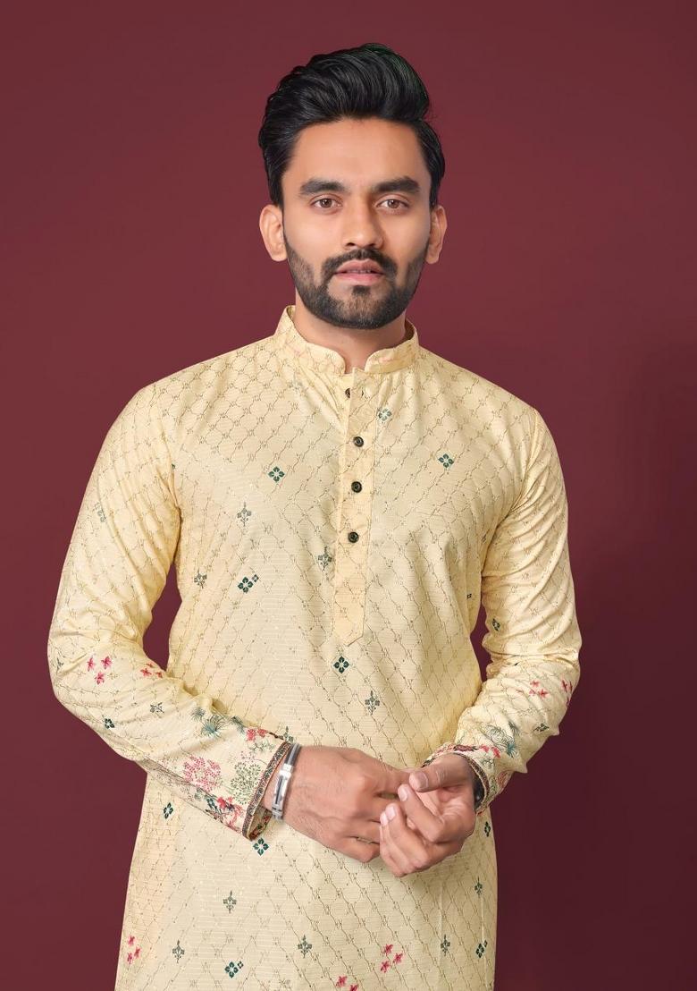 Yellow Plain Rayon Kurta For Men - Indya