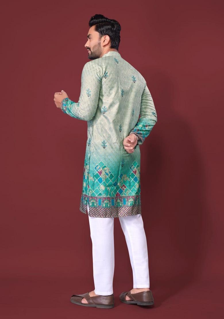 Green Plain Rayon Kurta For Men