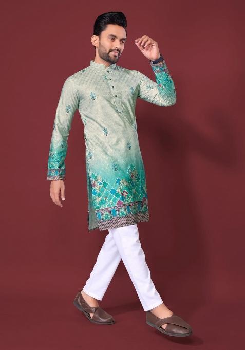 Green Plain Rayon Kurta For Men