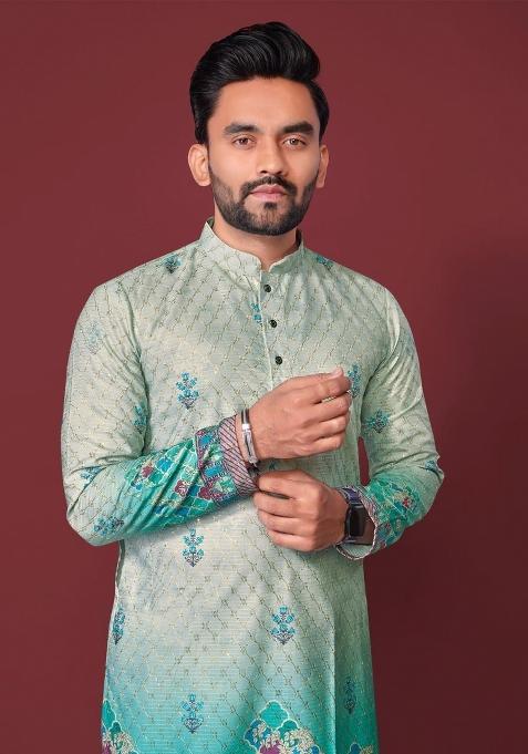 Green Plain Rayon Kurta For Men