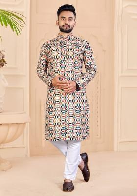 Multicolor Printed Cotton Blend Kurta For Men