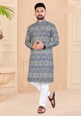 Multicolor Printed Cotton Blend Kurta For Men