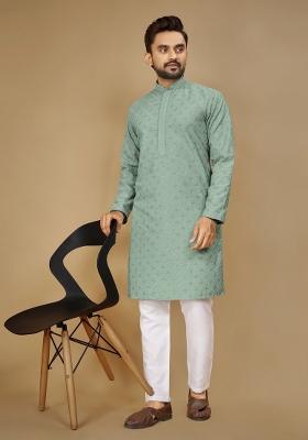 Purple Embroidered Rayon Kurta For Men