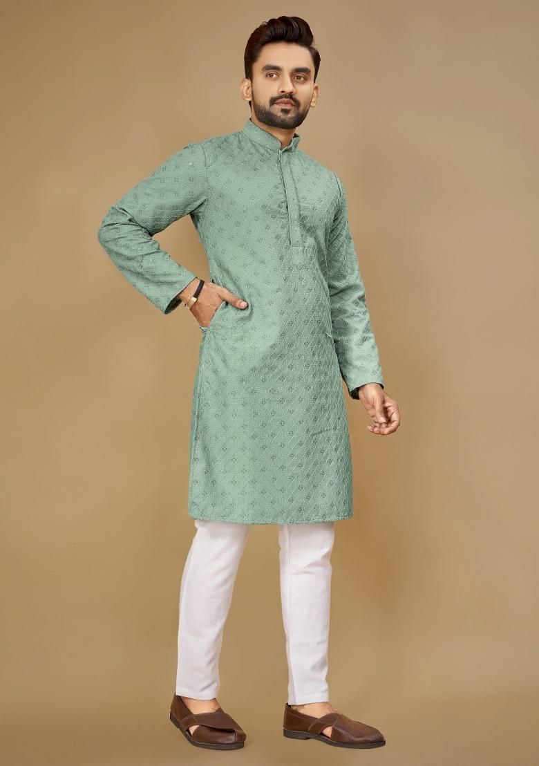 Purple Embroidered Rayon Kurta For Men - Indya