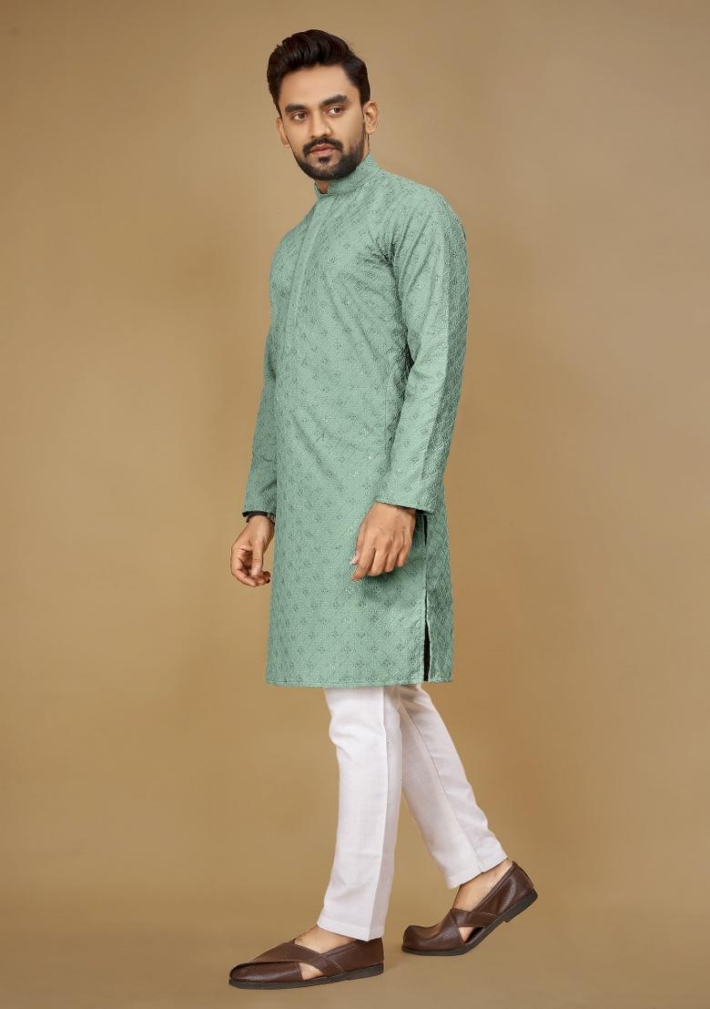 Purple Embroidered Rayon Kurta For Men - Indya
