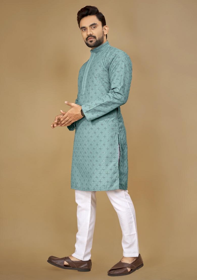 Purple Embroidered Rayon Kurta For Men - Indya