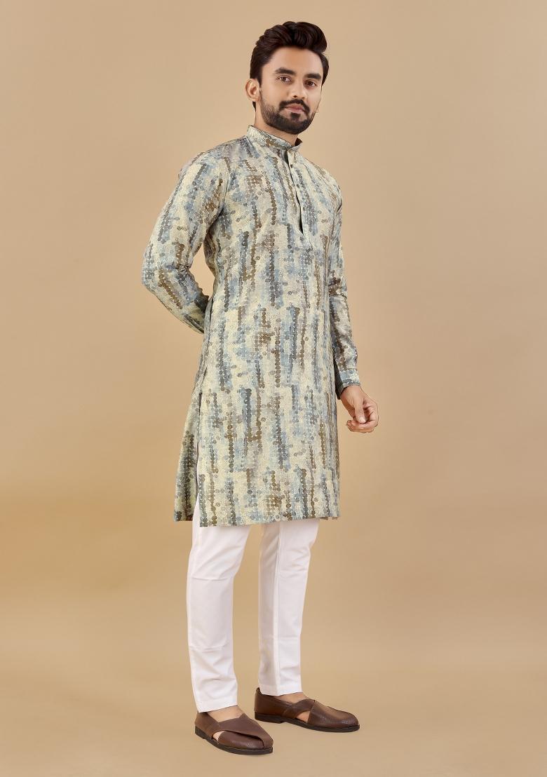 Multicolor Printed Cotton Blend Kurta For Men