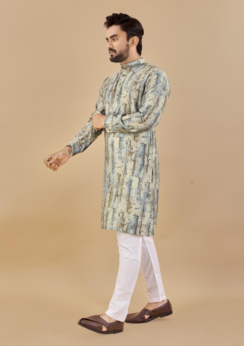 Multicolor Printed Cotton Blend Kurta For Men - Indya