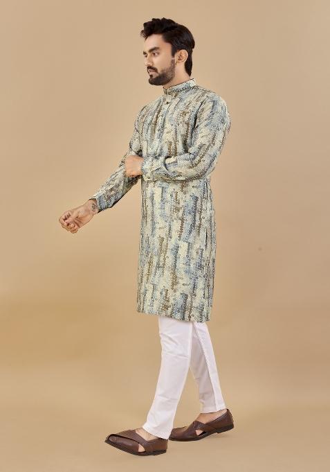 Multicolor Printed Cotton Blend Kurta For Men
