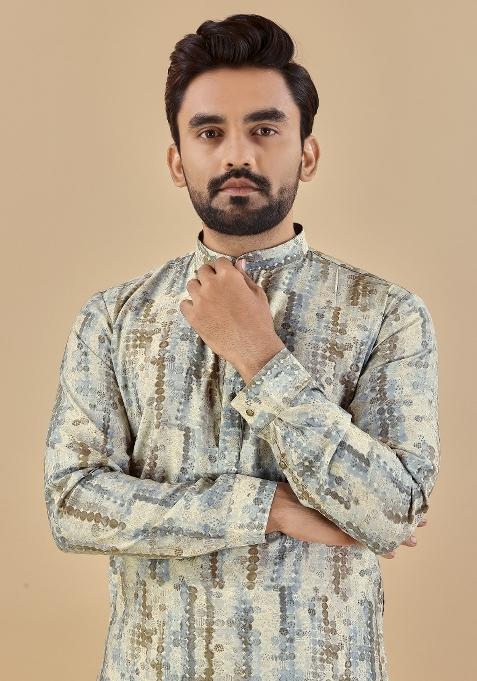 Multicolor Printed Cotton Blend Kurta For Men