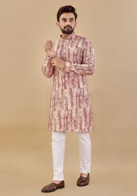 Multicolor Printed Cotton Blend Kurta For Men