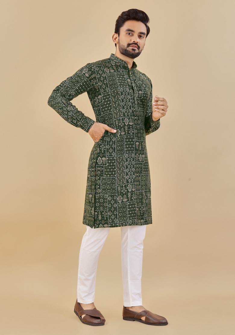 Multicolor Printed Cotton Blend Kurta For Men - Indya
