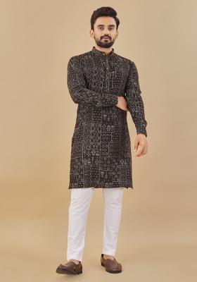 Multicolor Printed Cotton Blend Kurta For Men