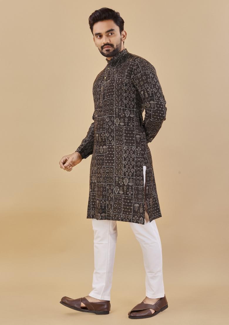 Multicolor Printed Cotton Blend Kurta For Men - Indya