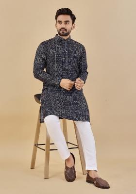 Multicolor Printed Cotton Blend Kurta For Men