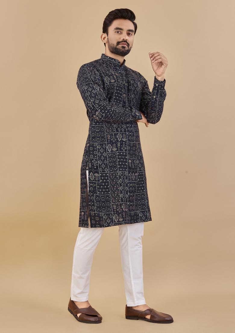 Multicolor Printed Cotton Blend Kurta For Men - Indya