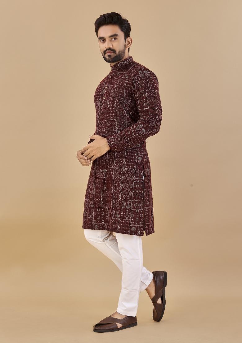 Multicolor Printed Cotton Blend Kurta For Men - Indya