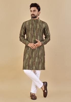 Multicolor Printed Cotton Blend Kurta For Men