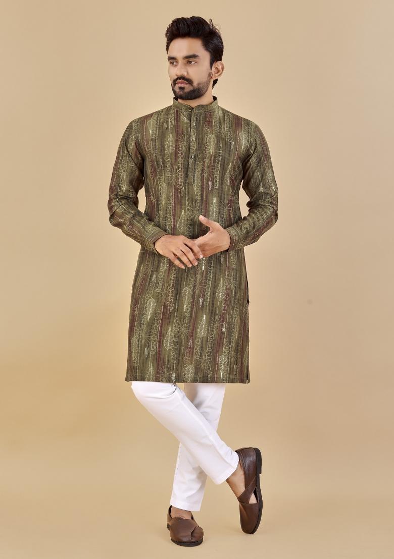 Multicolor Printed Cotton Blend Kurta For Men