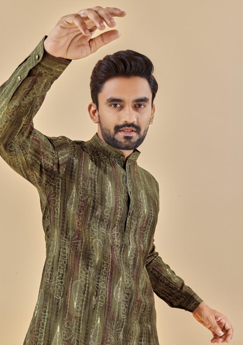 Multicolor Printed Cotton Blend Kurta For Men