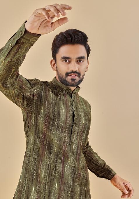 Multicolor Printed Cotton Blend Kurta For Men