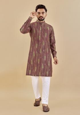 Multicolor Printed Cotton Blend Kurta For Men
