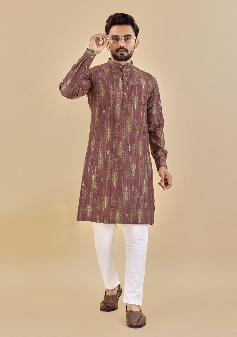 Multicolor Printed Cotton Blend Kurta For Men