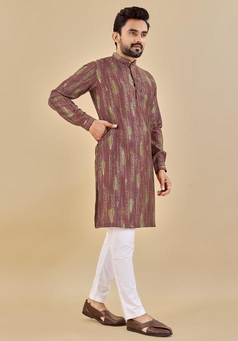 Multicolor Printed Cotton Blend Kurta For Men