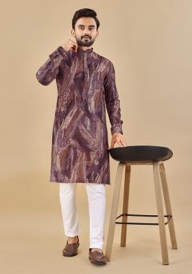 Multicolor Printed Cotton Blend Kurta For Men