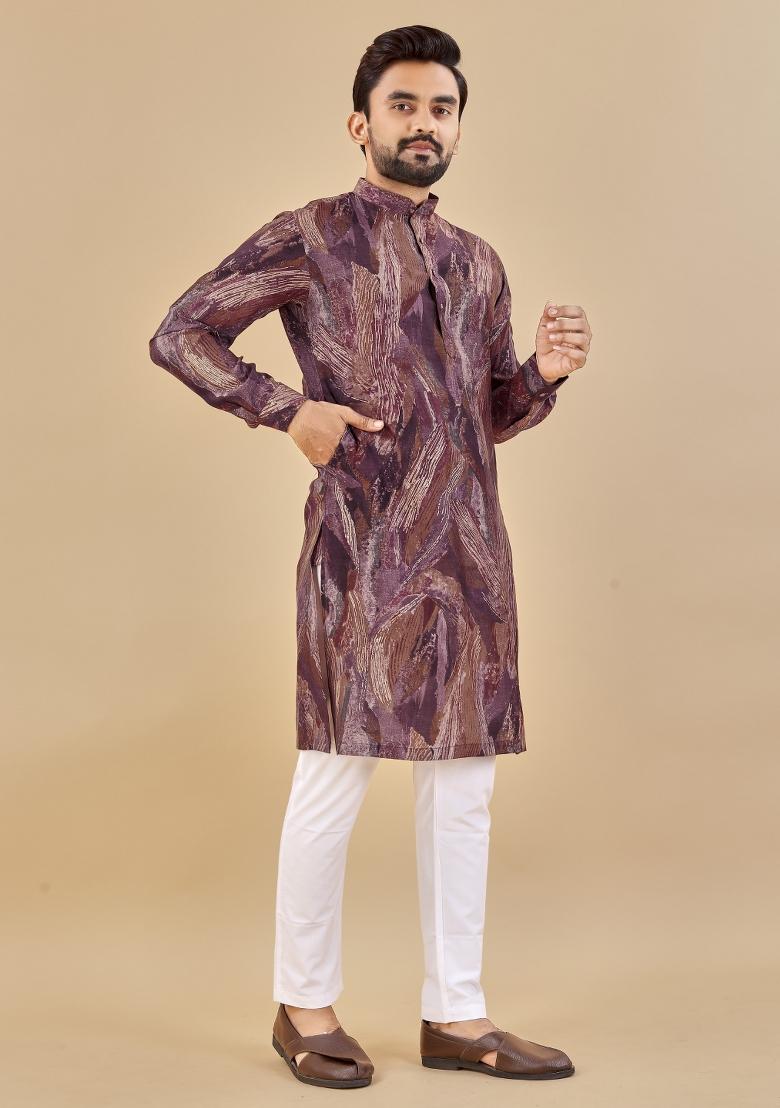 Multicolor Printed Cotton Blend Kurta For Men - Indya