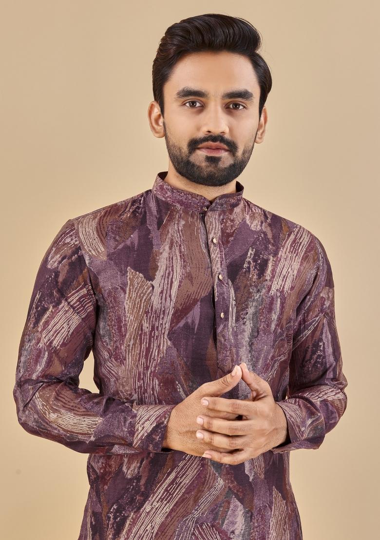 Multicolor Printed Cotton Blend Kurta For Men
