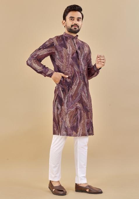 Multicolor Printed Cotton Blend Kurta For Men