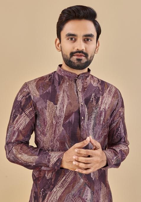 Multicolor Printed Cotton Blend Kurta For Men