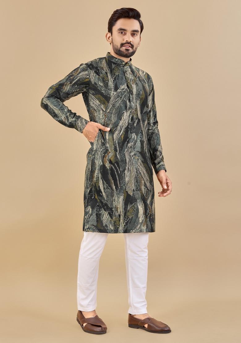 Multicolor Printed Cotton Blend Kurta For Men - Indya