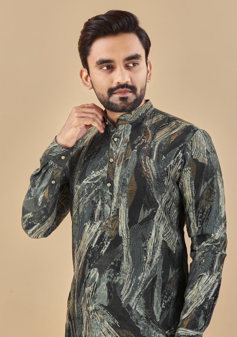 Multicolor Printed Cotton Blend Kurta For Men