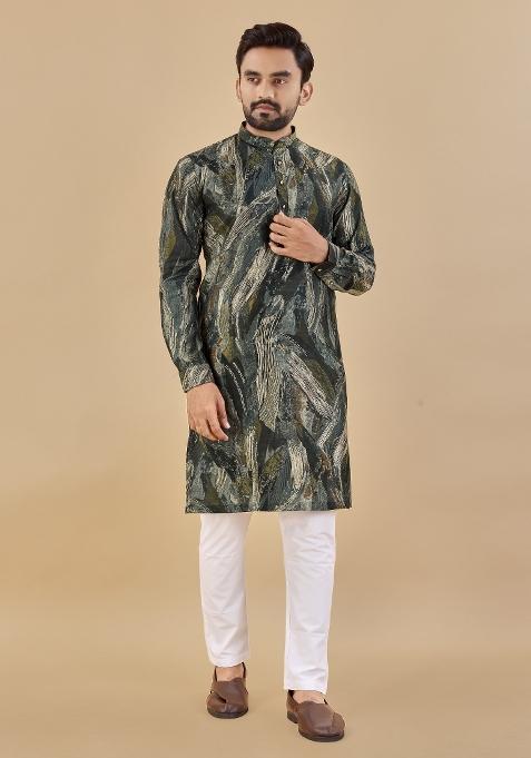 Multicolor Printed Cotton Blend Kurta For Men