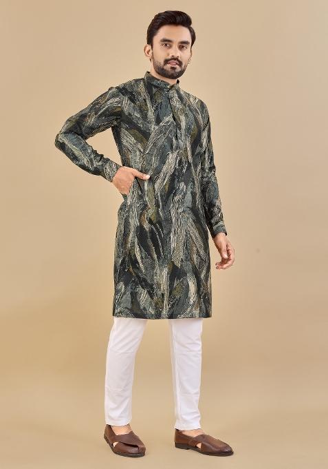 Multicolor Printed Cotton Blend Kurta For Men