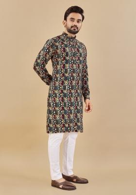 Multicolor Printed Cotton Blend Kurta For Men