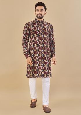 Multicolor Printed Cotton Blend Kurta For Men