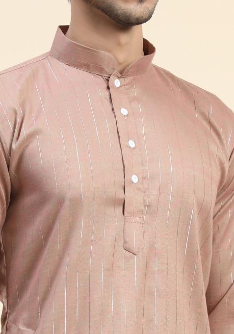 Peach Plain Cotton Blend Kurta For Men