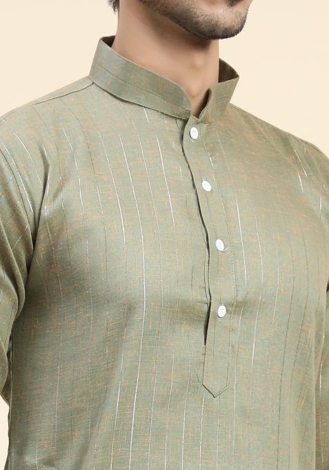 Mehendi Plain Cotton Blend Kurta For Men