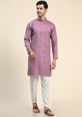 Purple Plain Cotton Blend Kurta For Men